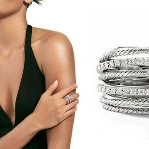 18K White Gold Diamond Ring Wide Band New